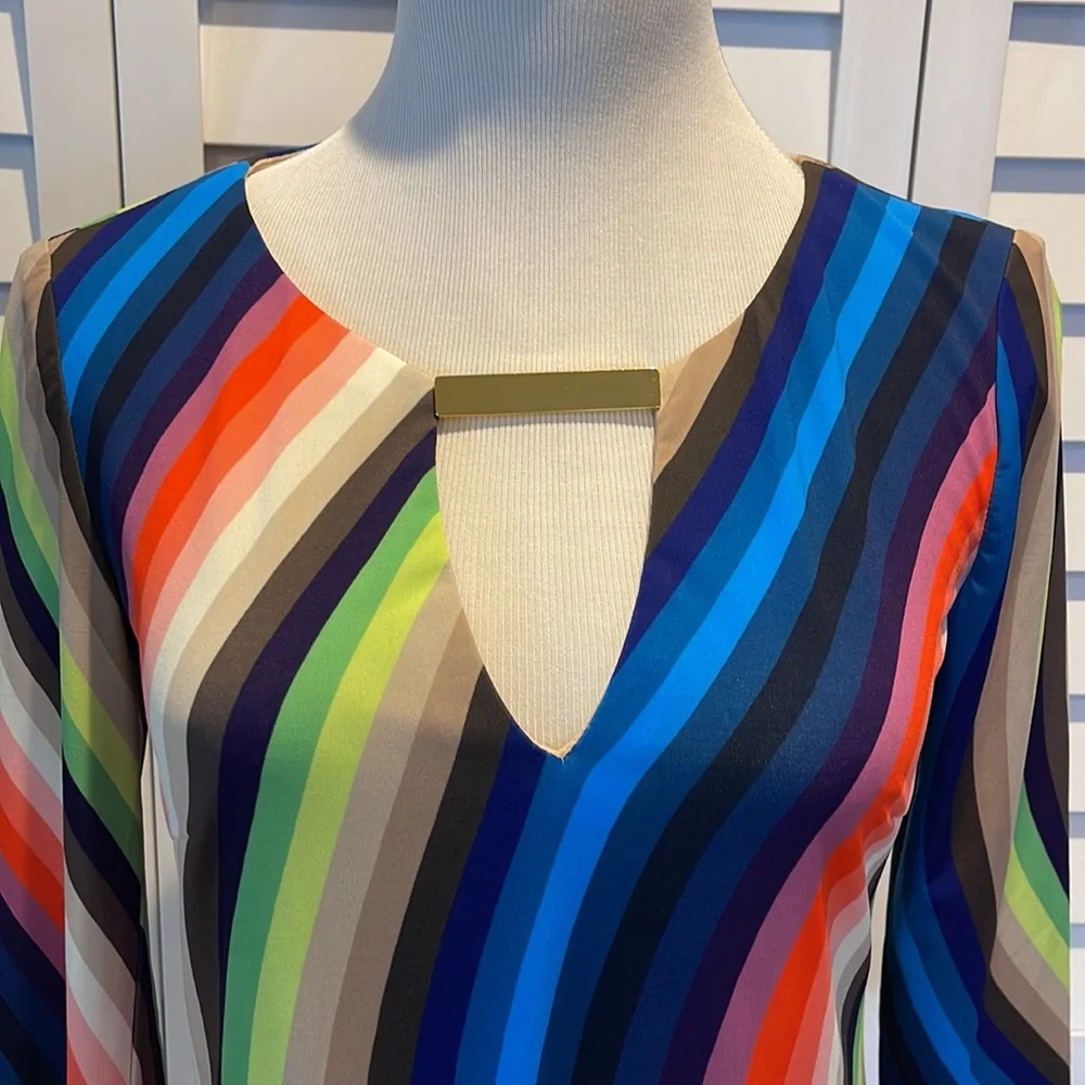 Trina Turk Pre Loved in EUC lined colorful stripes Midi Dress. - Picture 3 of 9